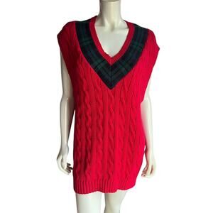 Vintage Gap Red Cable Knit Sweater Vest Tunic Size XL Preppy